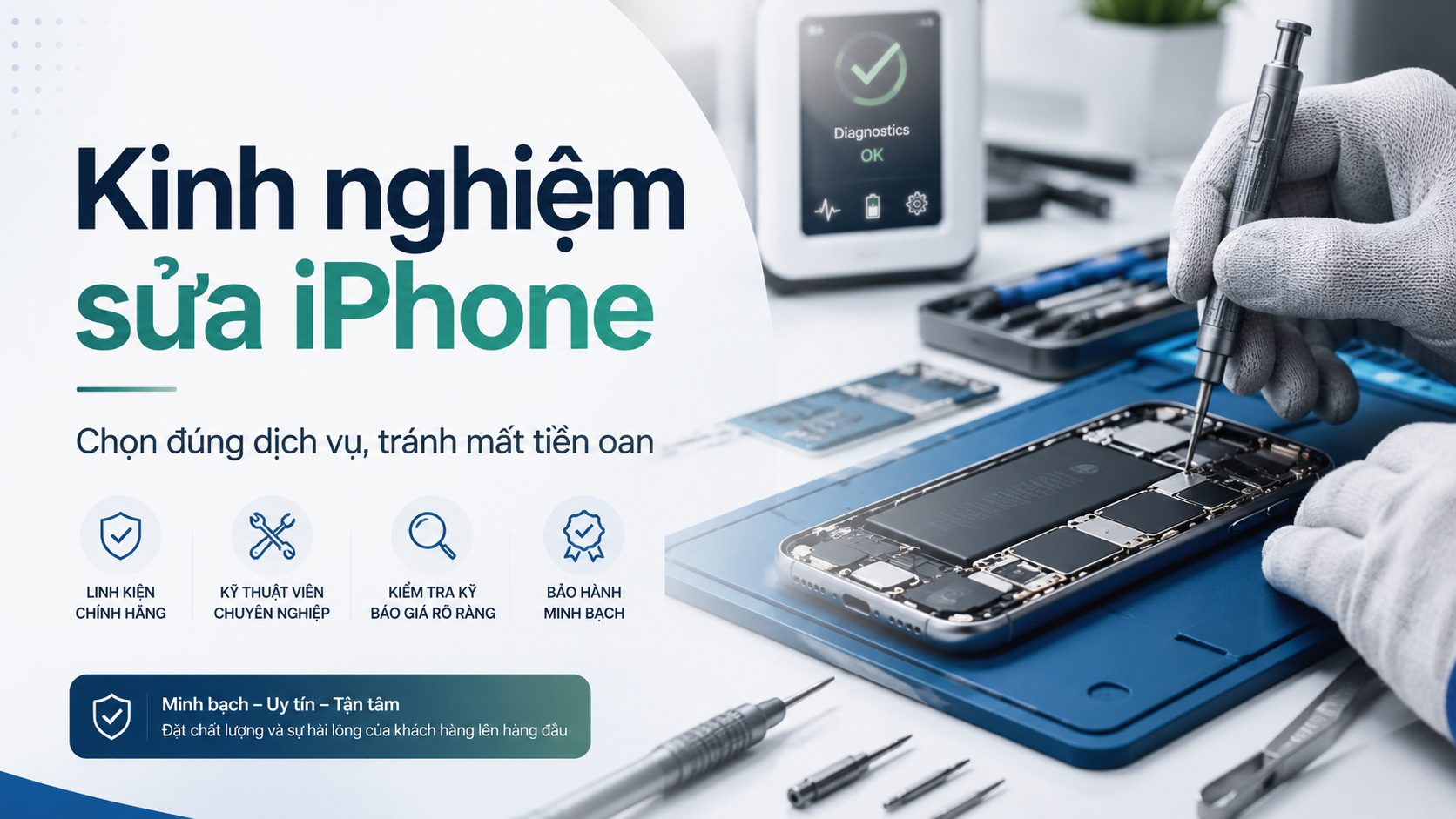Kinh nghiệm sửa iPhone: chẩn đoán, báo giá và nhận máy