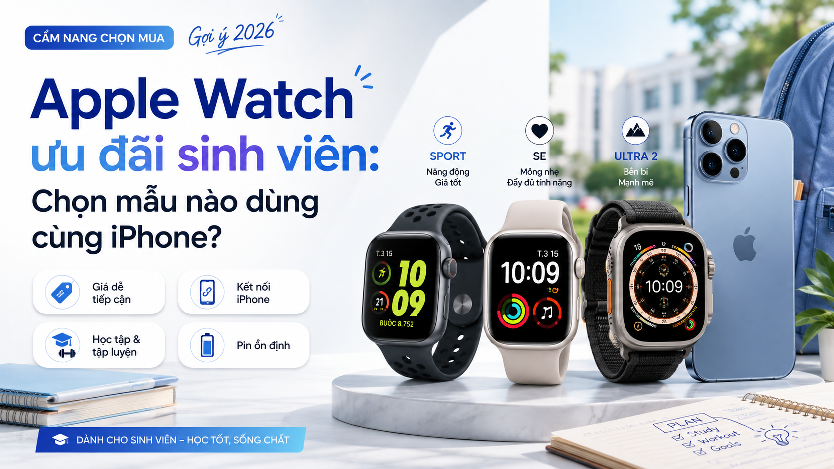 Apple Watch ưu đãi sinh viên: Chọn mẫu nào dùng cùng iPhone?